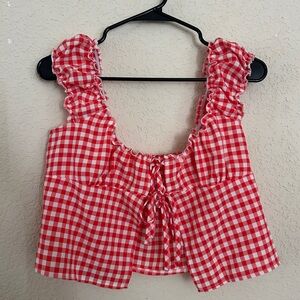 Red Gingham Ruffle Top